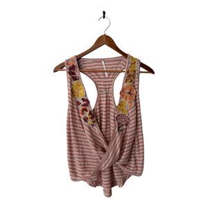 Free People Frida Striped Floral Embroidered Cotton Blend Tank Top Size XS